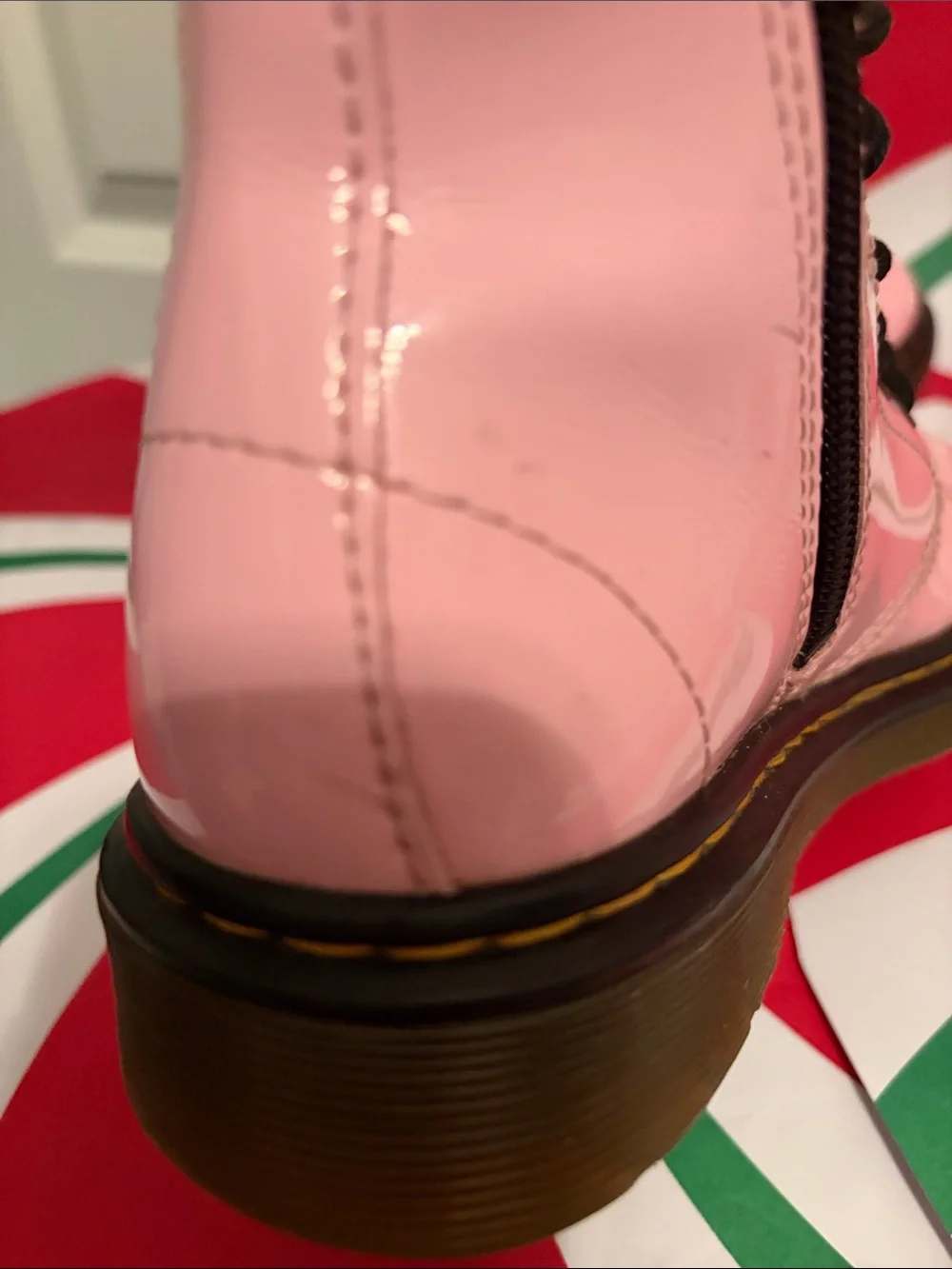 Dr. Martens Pink Leather Lace-Up Boots with Black Accents for girls